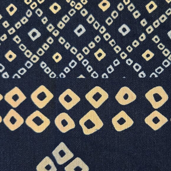 LOFT Linen Blend Blue Batik Border Mosaic Pocket Swing Dress Boho Tribal - Picture 5 of 9